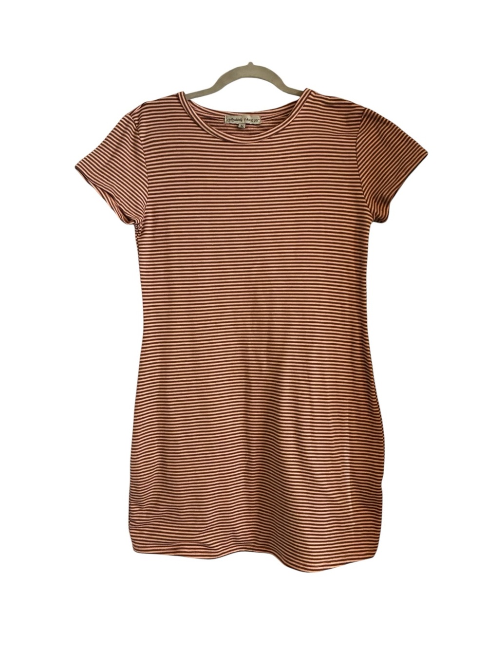 Absolutely Famous peach & brown Striped Crewneck Tee dress
